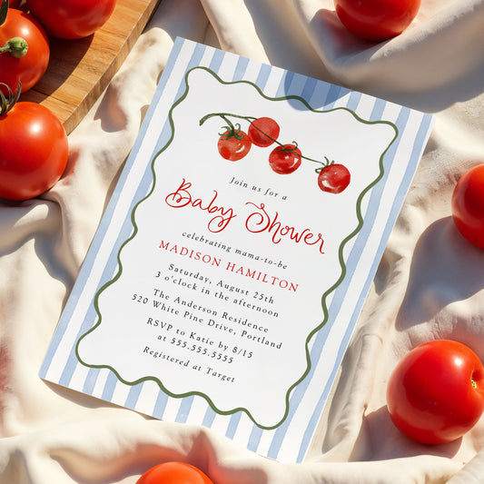 Cute Little Tomato Baby Shower Invitation | Corjl Template