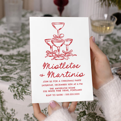 Elegant Mistletoe and Martinis Red Christmas Party Invitation | Corjl Template