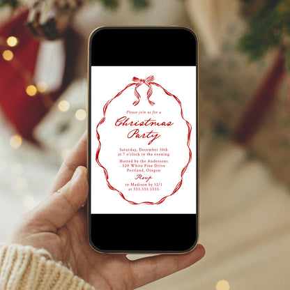 Elegant Red Ribbon Frame Christmas Party Invitation | Corjl Template
