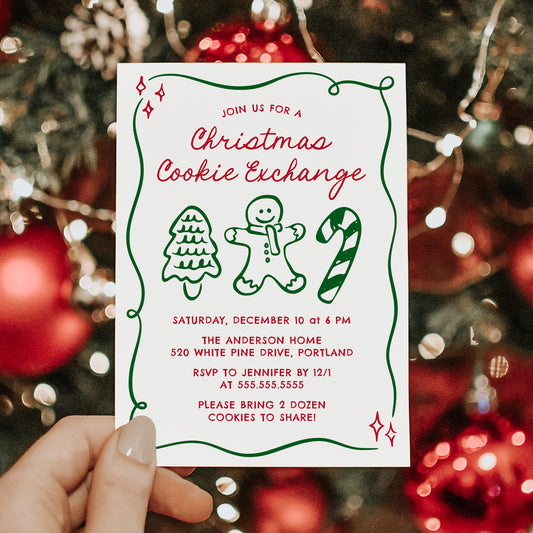 Whimsical Hand-Drawn Christmas Cookie Exchange Invitation | Corjl Template