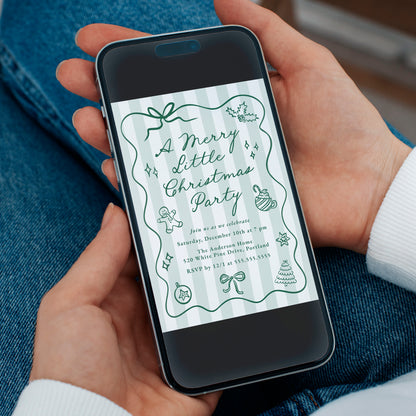 Hand-Drawn Green Merry Little Christmas Party Invitation | Corjl Template