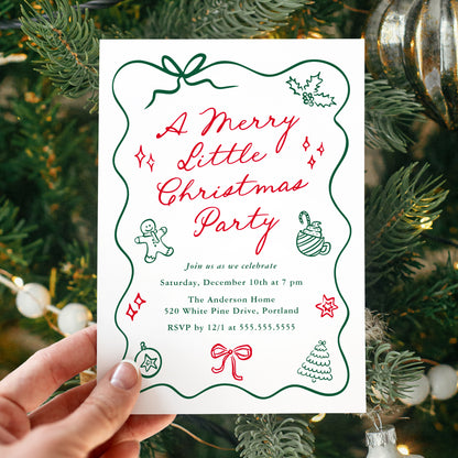 Hand-Drawn Red and Green Merry Little Christmas Invitation | Corjl Template