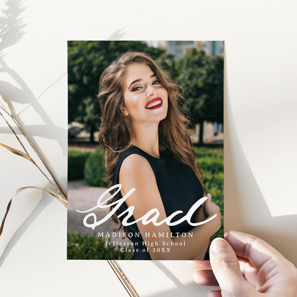 Elegant Vintage Script Photo Graduation Party Invitation | Corjl Templ ...