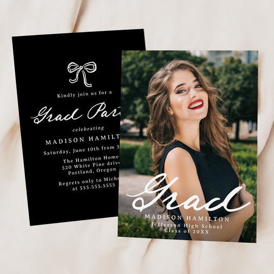 Elegant Vintage Script Photo Graduation Party Invitation | Corjl Template