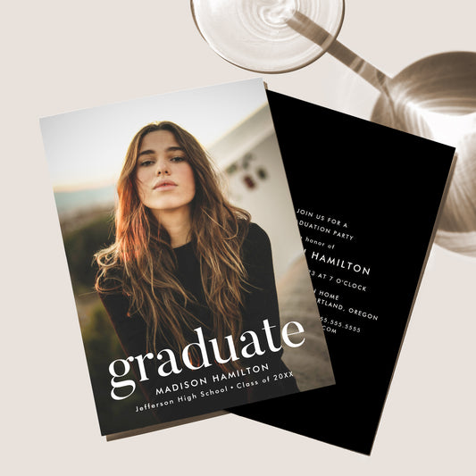 Modern Refined Photo Graduation Party Invitation | Corjl Template