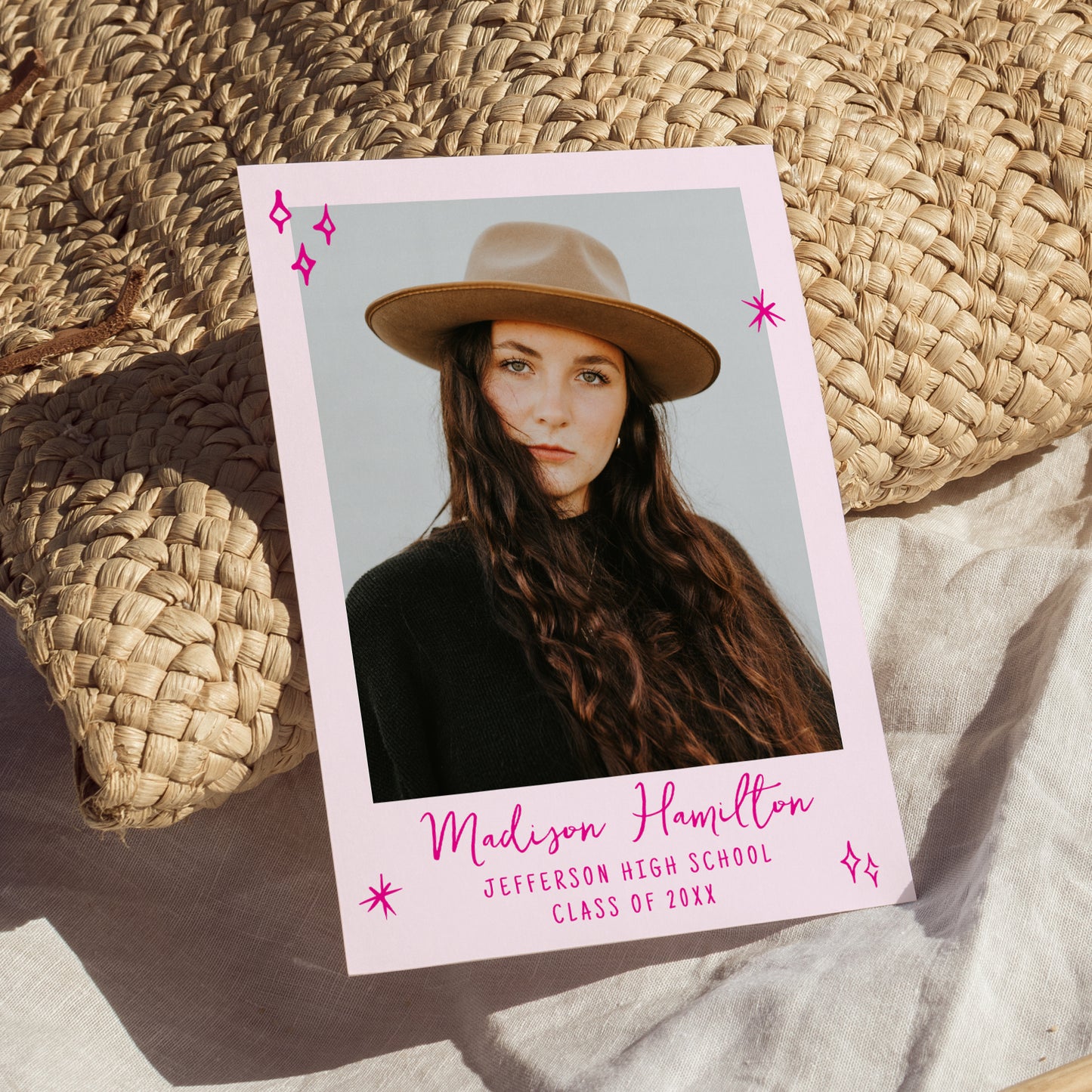 Whimsical Pink Doodles Photo Graduation Party Invitation | Corjl Template