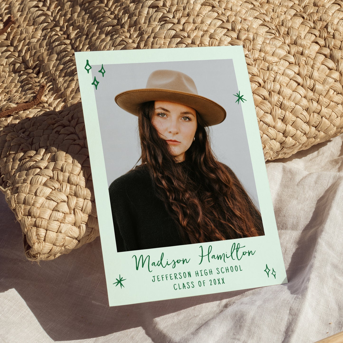 Whimsical Green Doodles Photo Graduation Party Invitation | Corjl Template