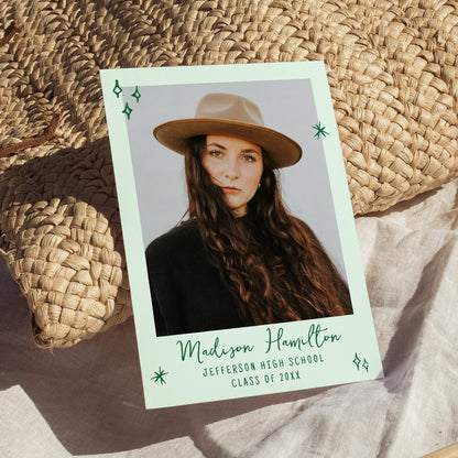 Whimsical Green Doodles Photo Graduation Party Invitation | Corjl Template