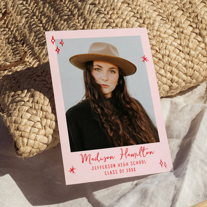 Whimsical Red Doodles Photo Graduation Party Invitation | Corjl Template