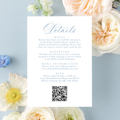Elegant Dusty Blue Victorian Floral All-In-One Wedding Invitation | Corjl Template