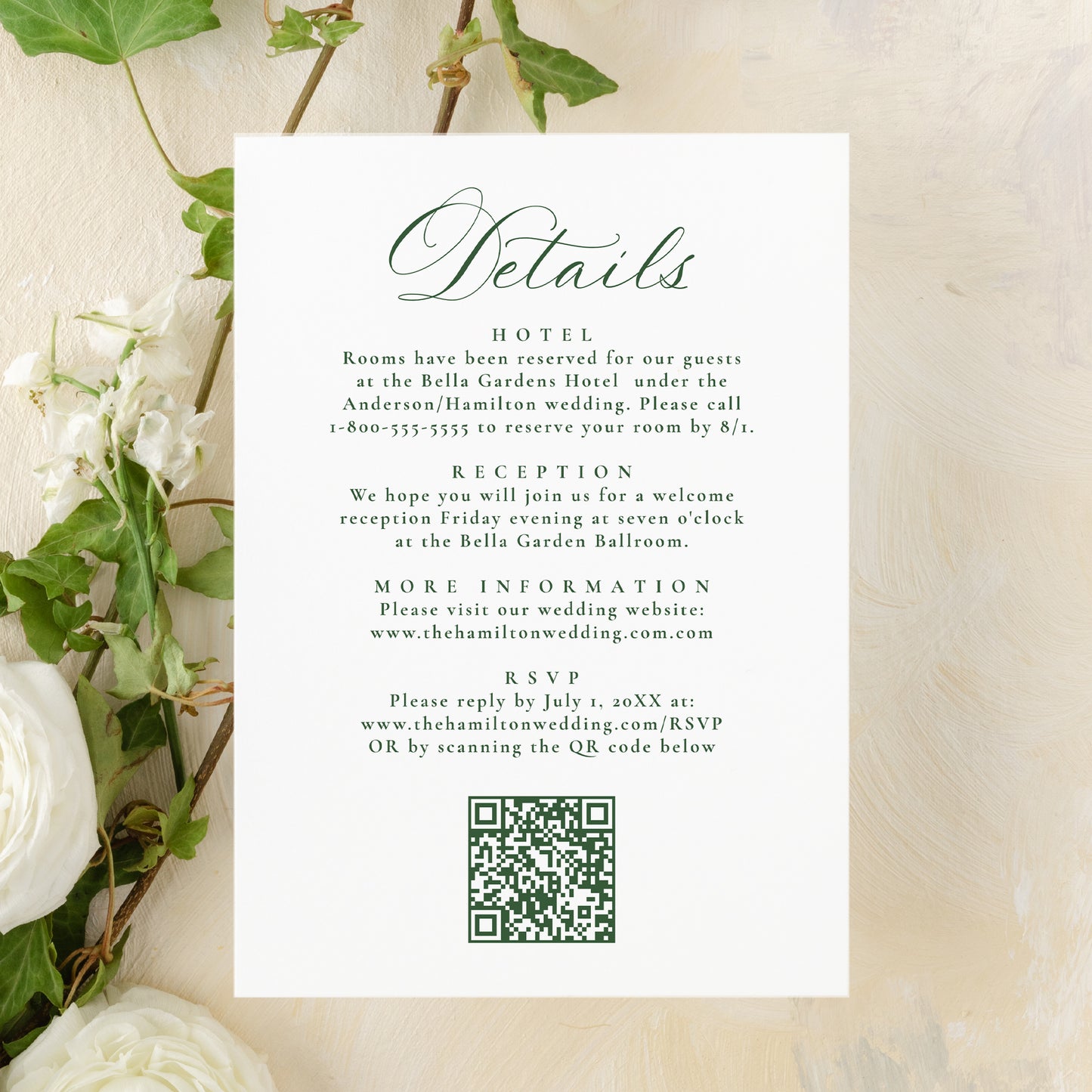 Elegant Green Victorian Floral All-In-One Wedding Invitation |  Corjl Template