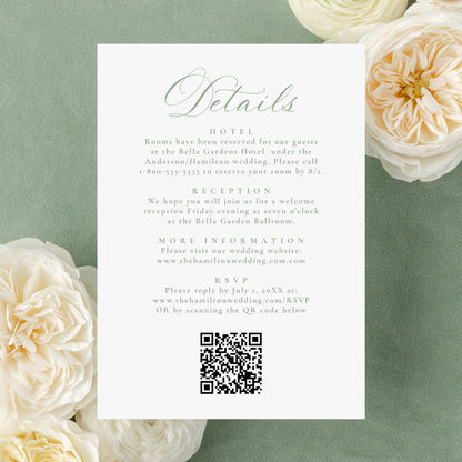 Elegant Sage Green Victorian Floral All-In-One Wedding Invitation | Corjl Template