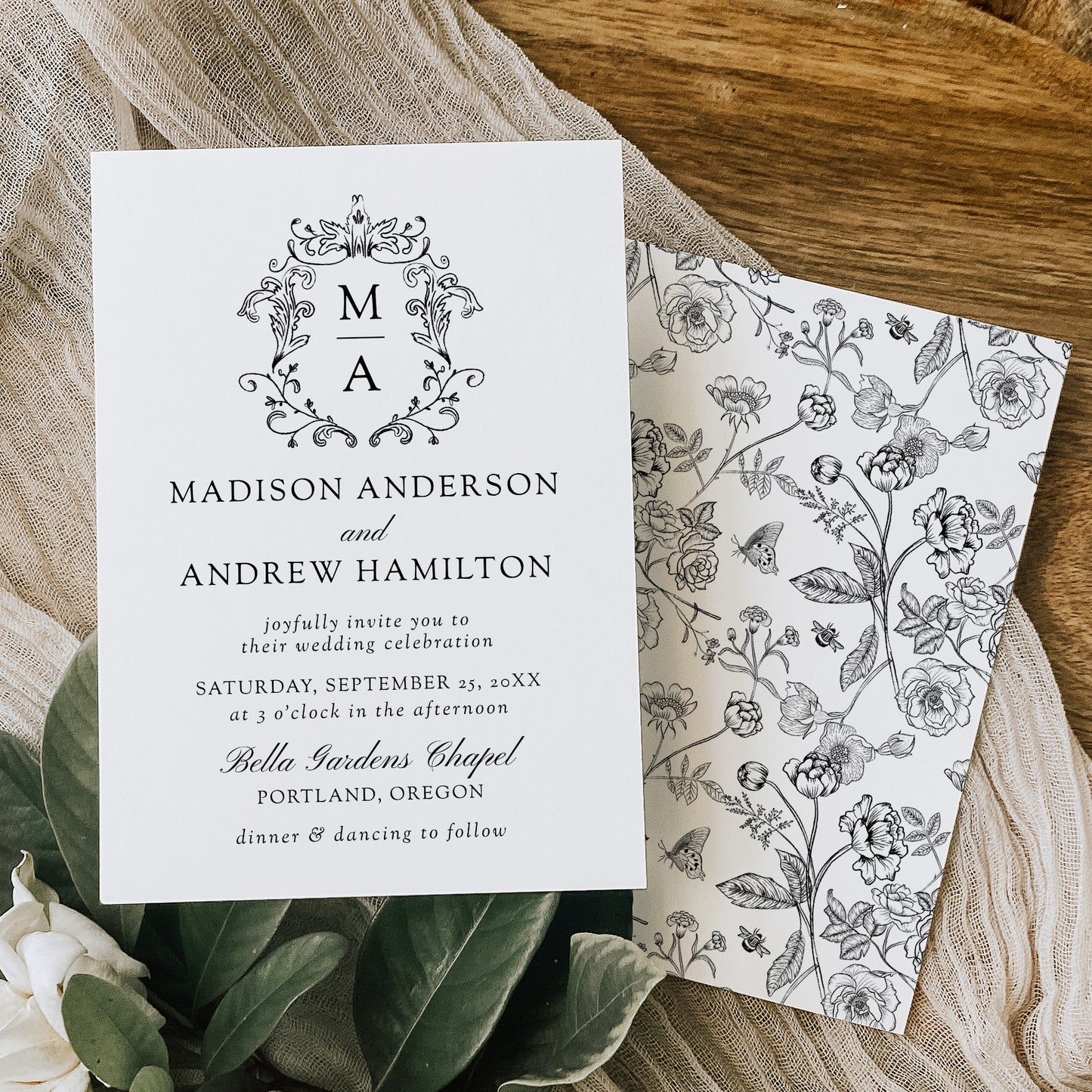 Elegant Black Chinoiserie Wedding Suite | Corjl Template