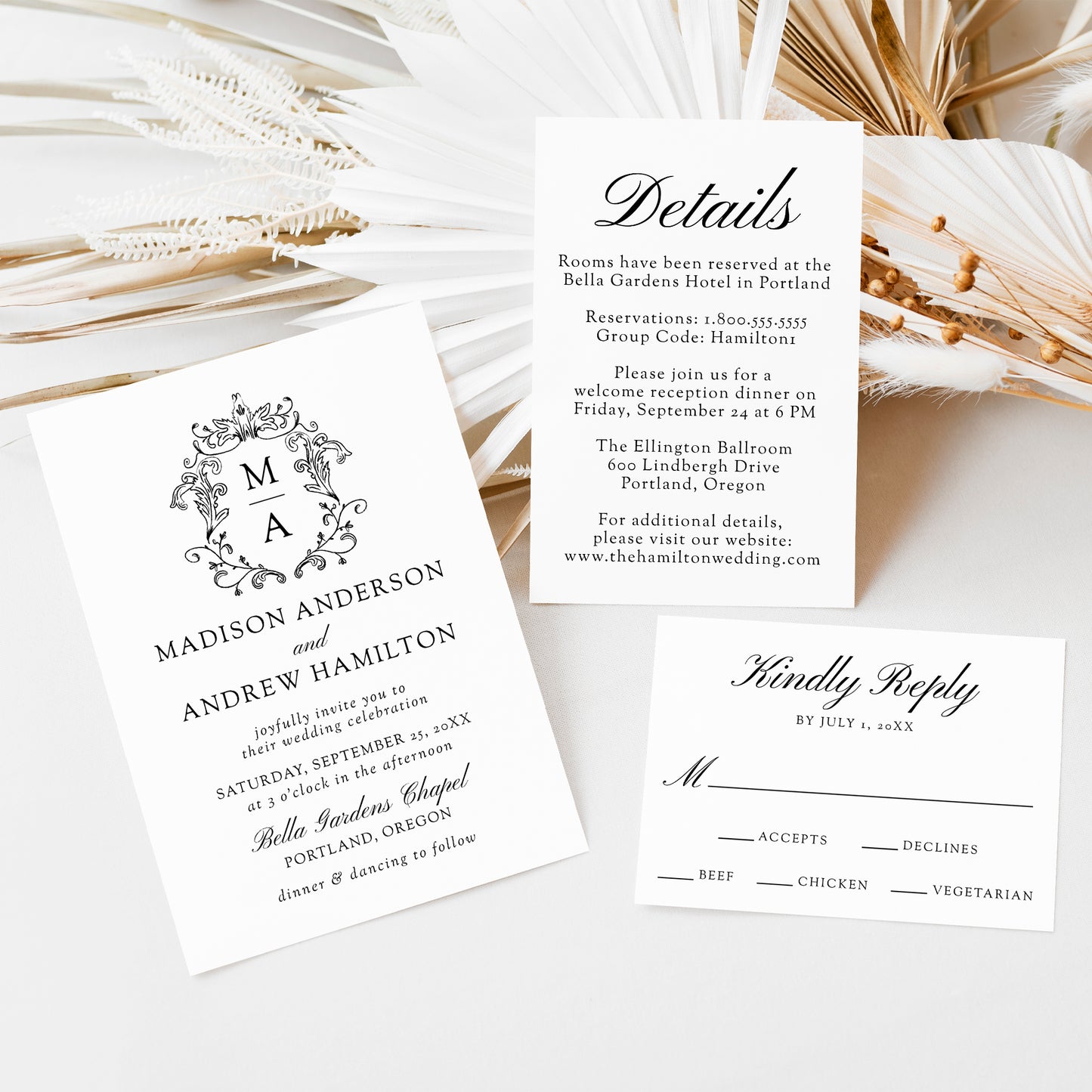 Elegant Black Chinoiserie Wedding Suite | Corjl Template