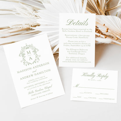 Elegant Green Chinoiserie Wedding Suite | Corjl Template