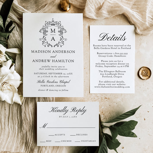 Elegant Black Chinoiserie Wedding Suite | Corjl Template