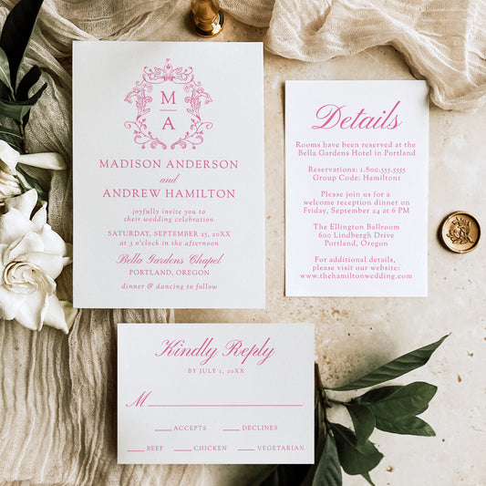Elegant Pink Chinoiserie Wedding Suite | Corjl Template