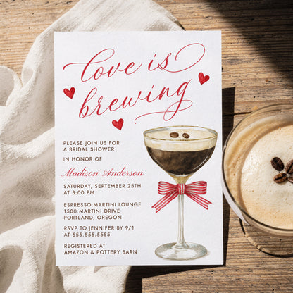 Love Is Brewing Espresso Martini Bridal Shower Invitation | Corjl Template