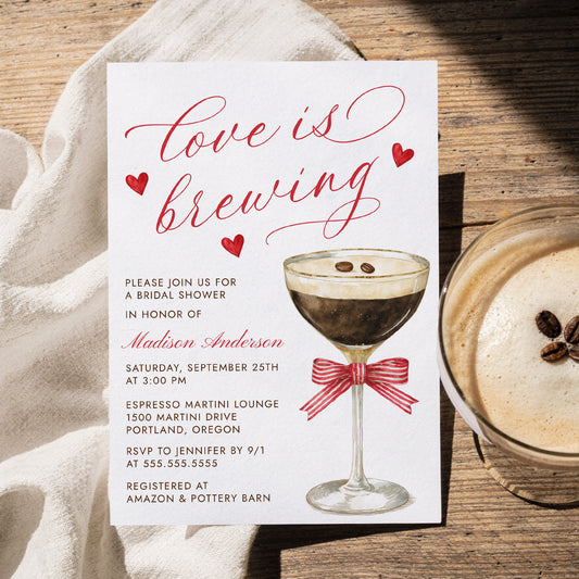 Love Is Brewing Espresso Martini Bridal Shower Invitation | Corjl Template