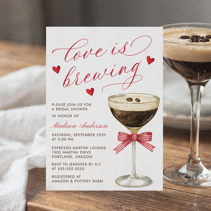 Love Is Brewing Espresso Martini Bridal Shower Invitation | Corjl Template