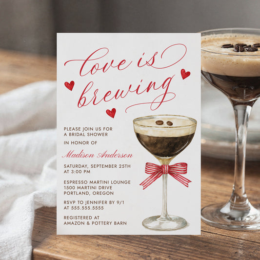 Love Is Brewing Espresso Martini Bridal Shower Invitation | Corjl Template