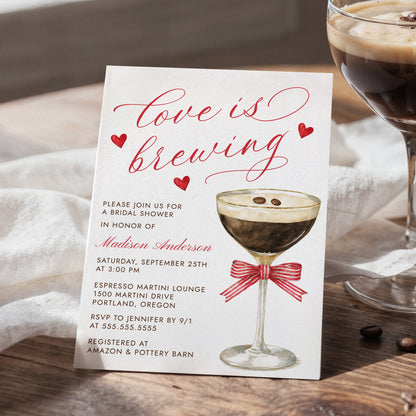 Love Is Brewing Espresso Martini Bridal Shower Invitation | Corjl Template