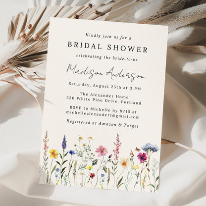 Elegant Wildflower Meadow Cream Bridal Shower Invitation | Corjl Template