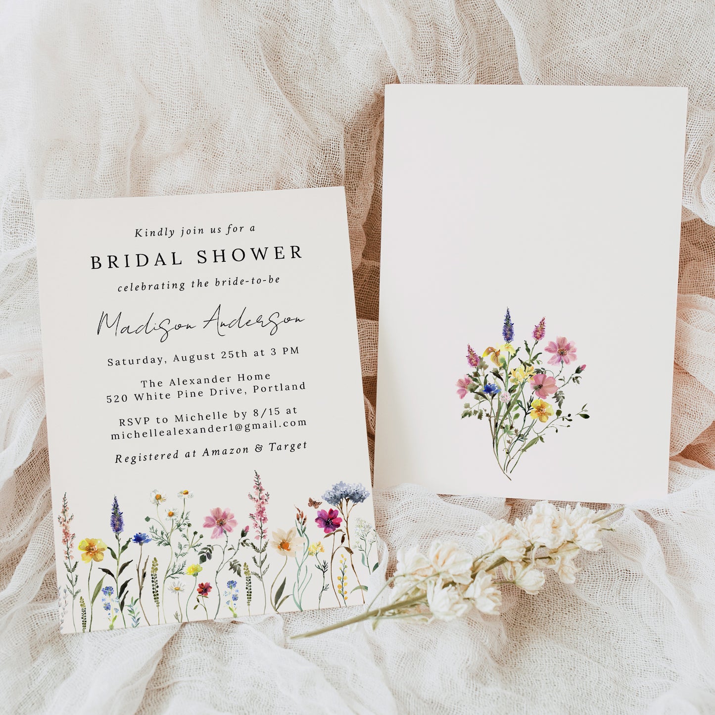 Elegant Wildflower Meadow Cream Bridal Shower Invitation | Corjl Template