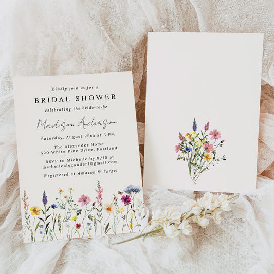 Elegant Wildflower Meadow Cream Bridal Shower Invitation | Corjl Template