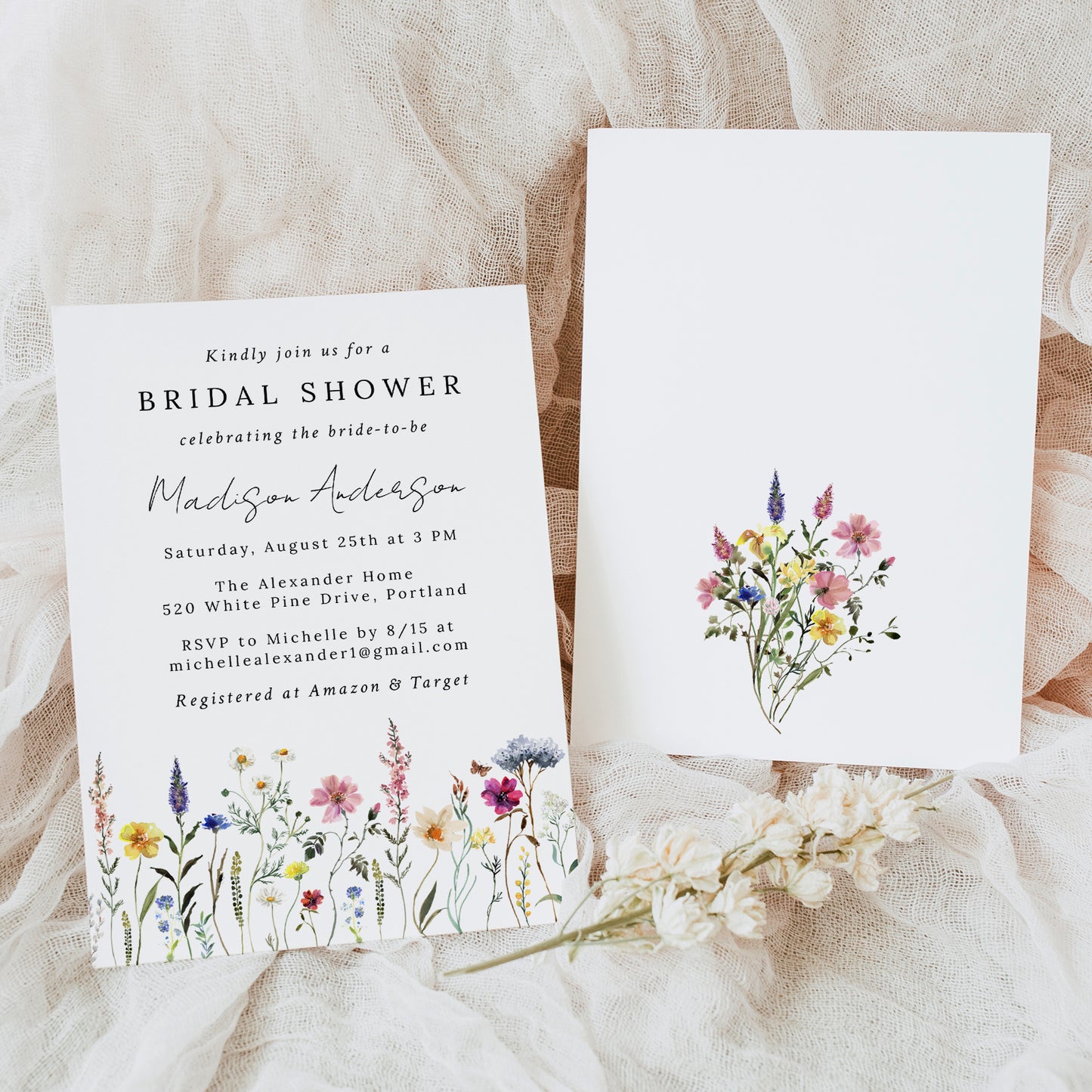 Elegant Wildflower Meadow Bridal Shower Invitation | Corjl Template