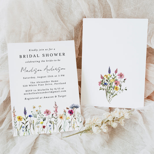Elegant Wildflower Meadow Bridal Shower Invitation | Corjl Template
