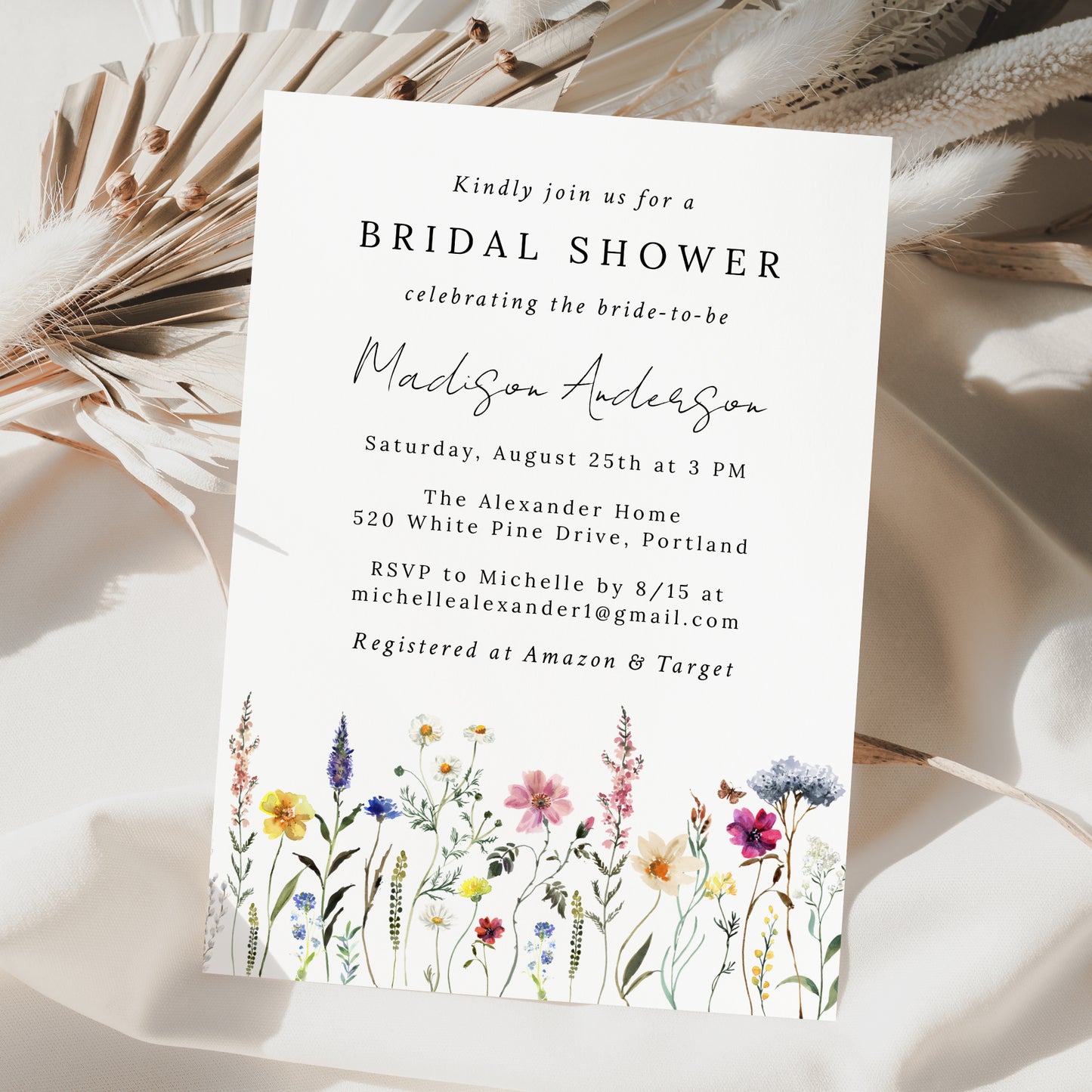 Elegant Wildflower Meadow Bridal Shower Invitation | Corjl Template