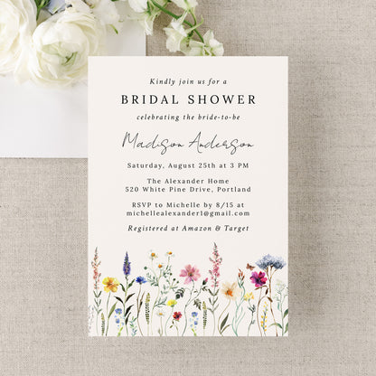 Elegant Wildflower Meadow Cream Bridal Shower Invitation | Corjl Template