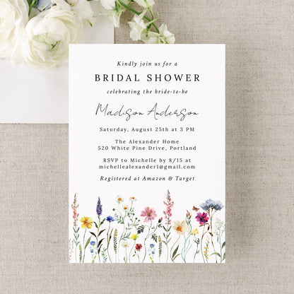 Elegant Wildflower Meadow Bridal Shower Invitation | Corjl Template