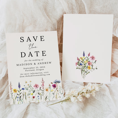 Elegant Wildflower Meadow Cream Wedding Save The Date Card | Corjl Template
