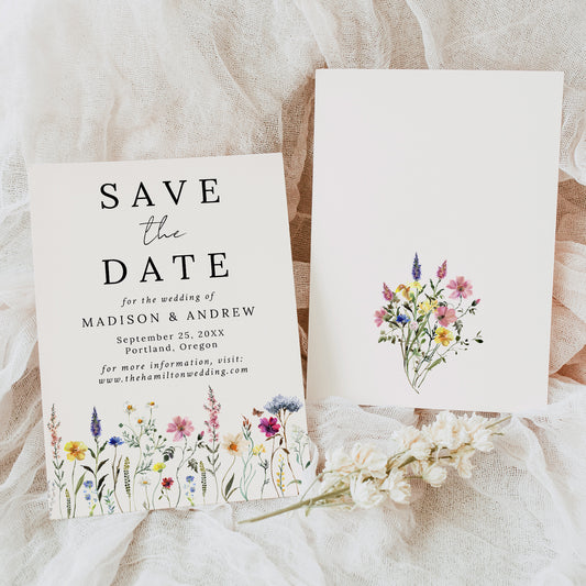 Elegant Wildflower Meadow Cream Wedding Save The Date Card | Corjl Template