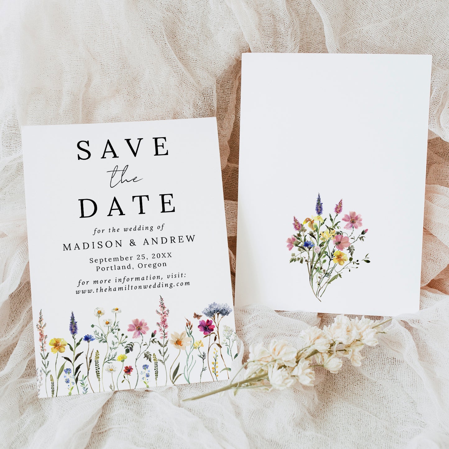 Elegant Wildflower Meadow Wedding Save The Date Card | Corjl Listing