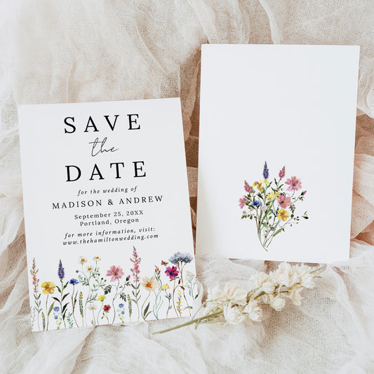 Elegant Wildflower Meadow Wedding Save The Date Card | Corjl Listing
