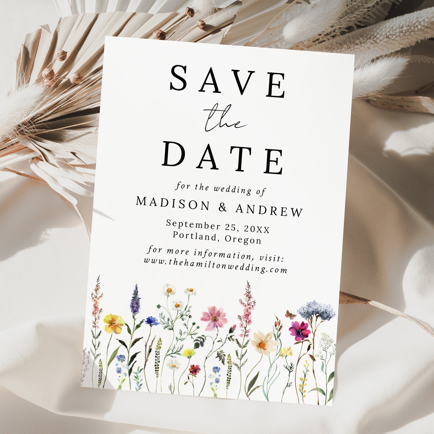 Elegant Wildflower Meadow Wedding Save The Date Card | Corjl Listing