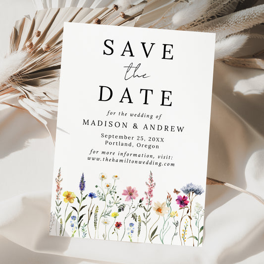 Elegant Wildflower Meadow Wedding Save The Date Card | Corjl Listing