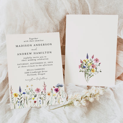 Elegant Wildflower Meadow Cream Wedding Invitation | Corjl Template