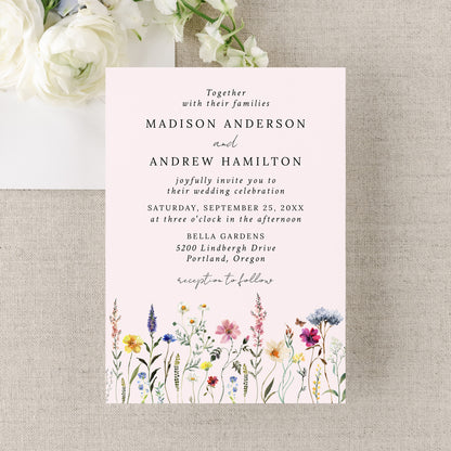 Elegant Wildflower Meadow Blush Pink Wedding Invitation | Corjl Listing