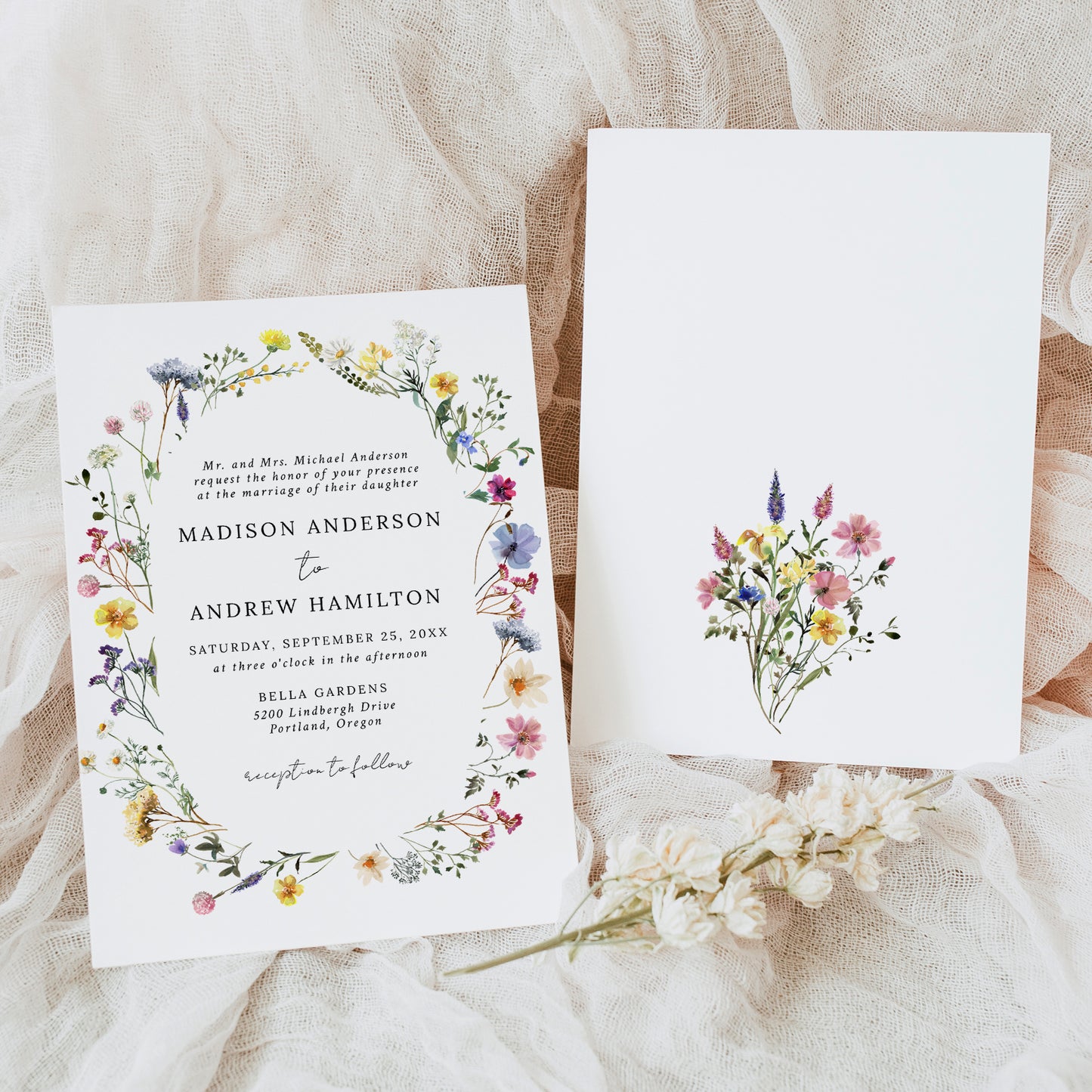 Elegant Wildflower Meadow Wreath Wedding Invitation | Corjl Listing