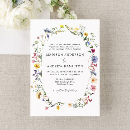 Elegant Wildflower Meadow Wreath Wedding Invitation | Corjl Listing