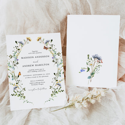 Elegant Wildflower Meadow Wreath Wedding Invitation | Corjl Listing