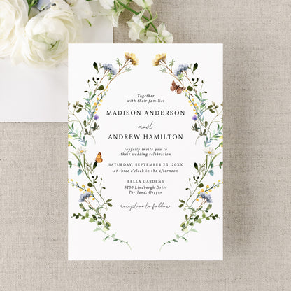Elegant Wildflower Meadow Wreath Wedding Invitation | Corjl Listing