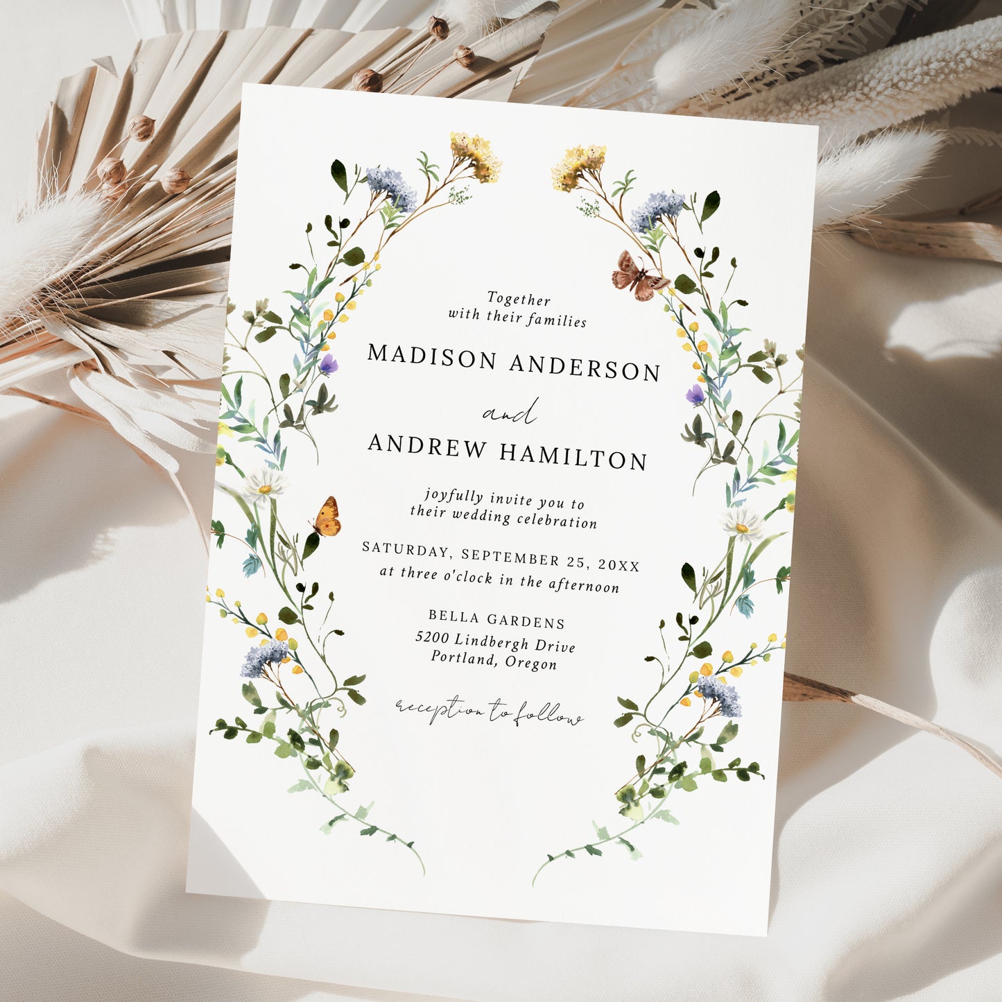 Elegant Wildflower Meadow Wreath Wedding Invitation | Corjl Listing