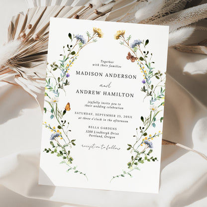 Elegant Wildflower Meadow Wreath Wedding Invitation | Corjl Listing