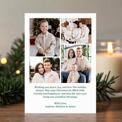 Whimsical Script Green Bow 5 Photo Christmas Card | Corjl Template