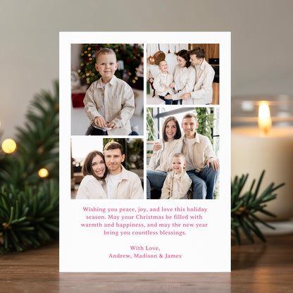 Whimsical Script Pink Bow 5 Photo Christmas Card | Corjl Listing